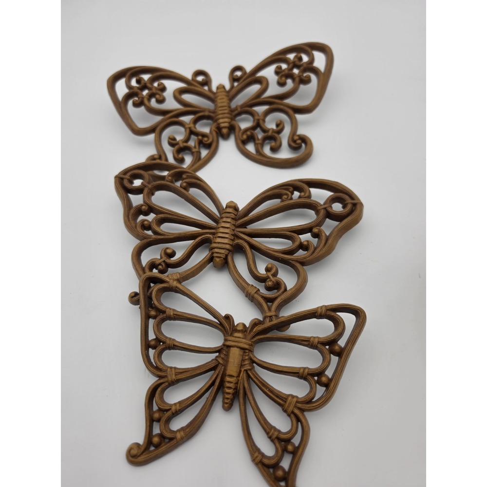 Vintage Homco Butterflies with Wall Hangers Set of 3 Faux Wicker Brown